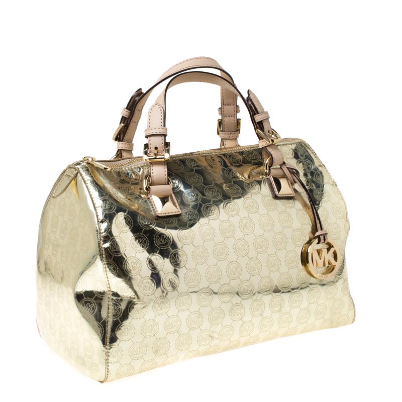 Michael Micahel Kors Metallic Gold Mirror Leather Large Grayson Satchel ...