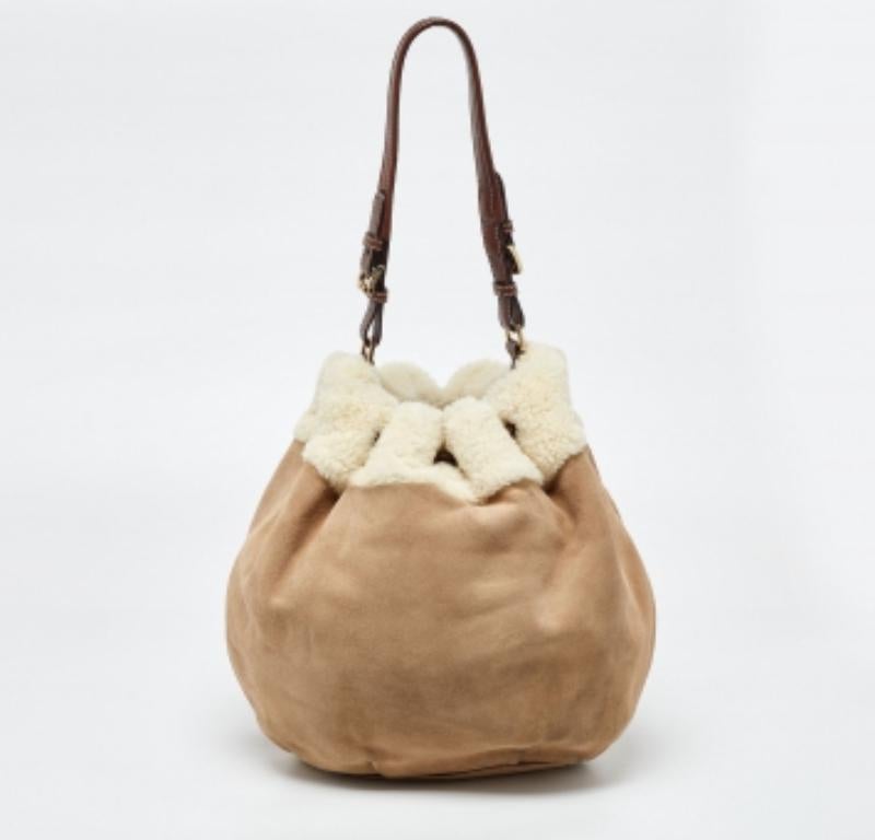 MICHAEL Michael Kors Bolso Bucket de Ante y Piel de Oveja Beige/Marrón en venta 2