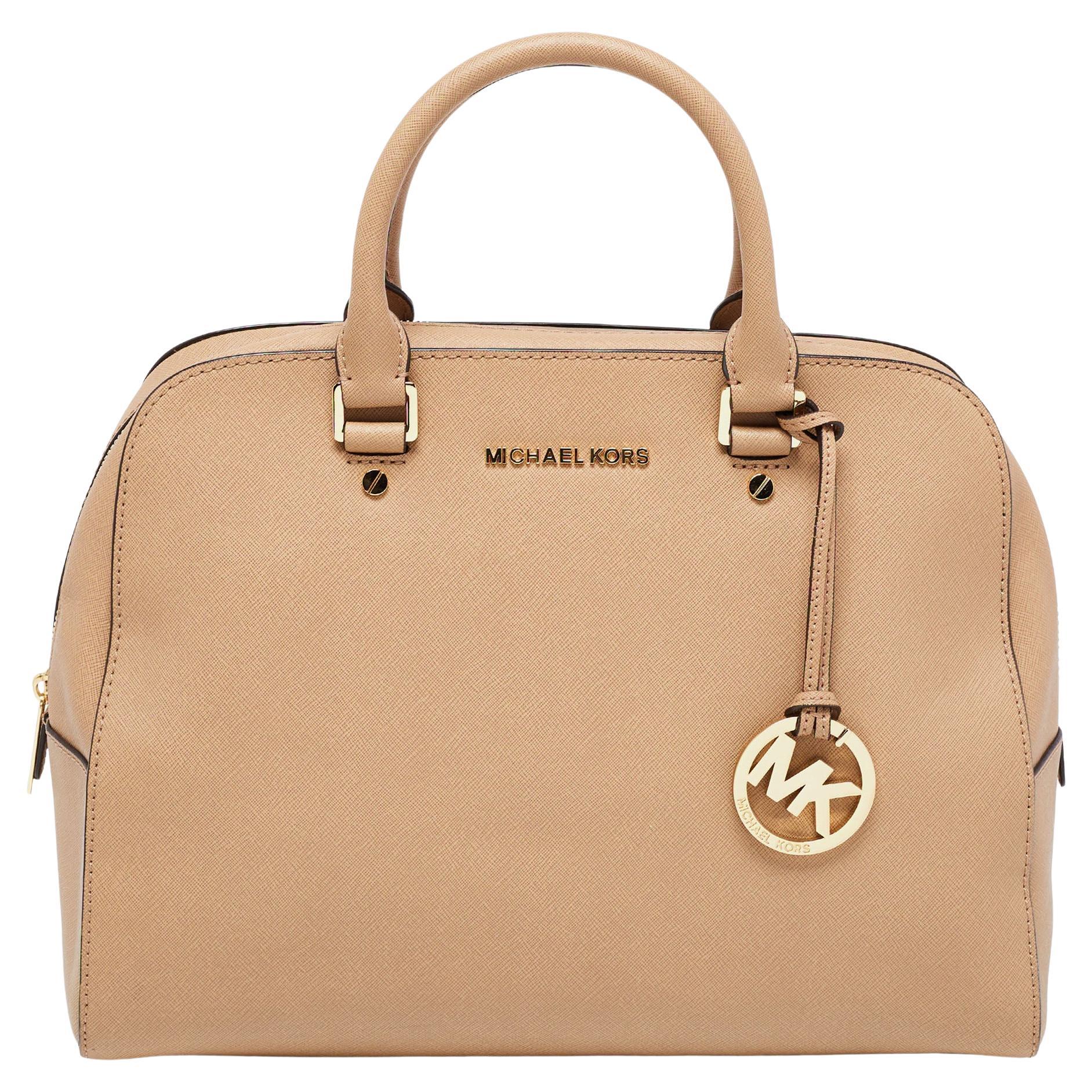 Michael Kors White/Brown Signature Coated Canvas Large Jet Set Crossbody Bag  For Sale at 1stDibs