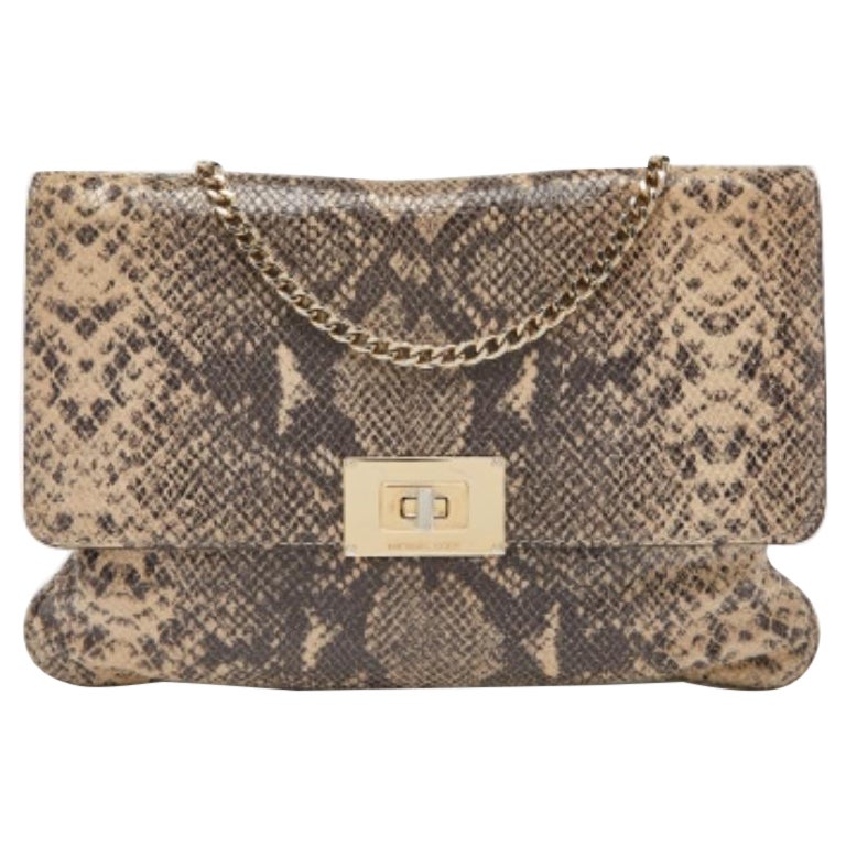 Michael Michael Kors - Pochette in pelle effetto pitone beige con catena Sloan