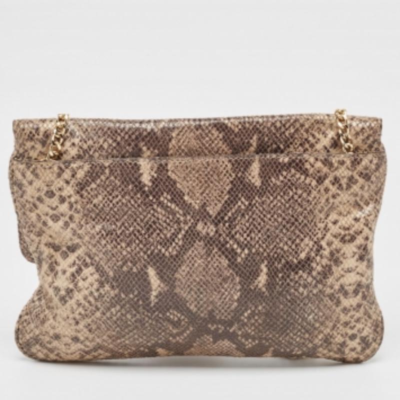 Michael Michael Kors - Borsa a tracolla in pelle goffrata con pitone beige in vendita 1