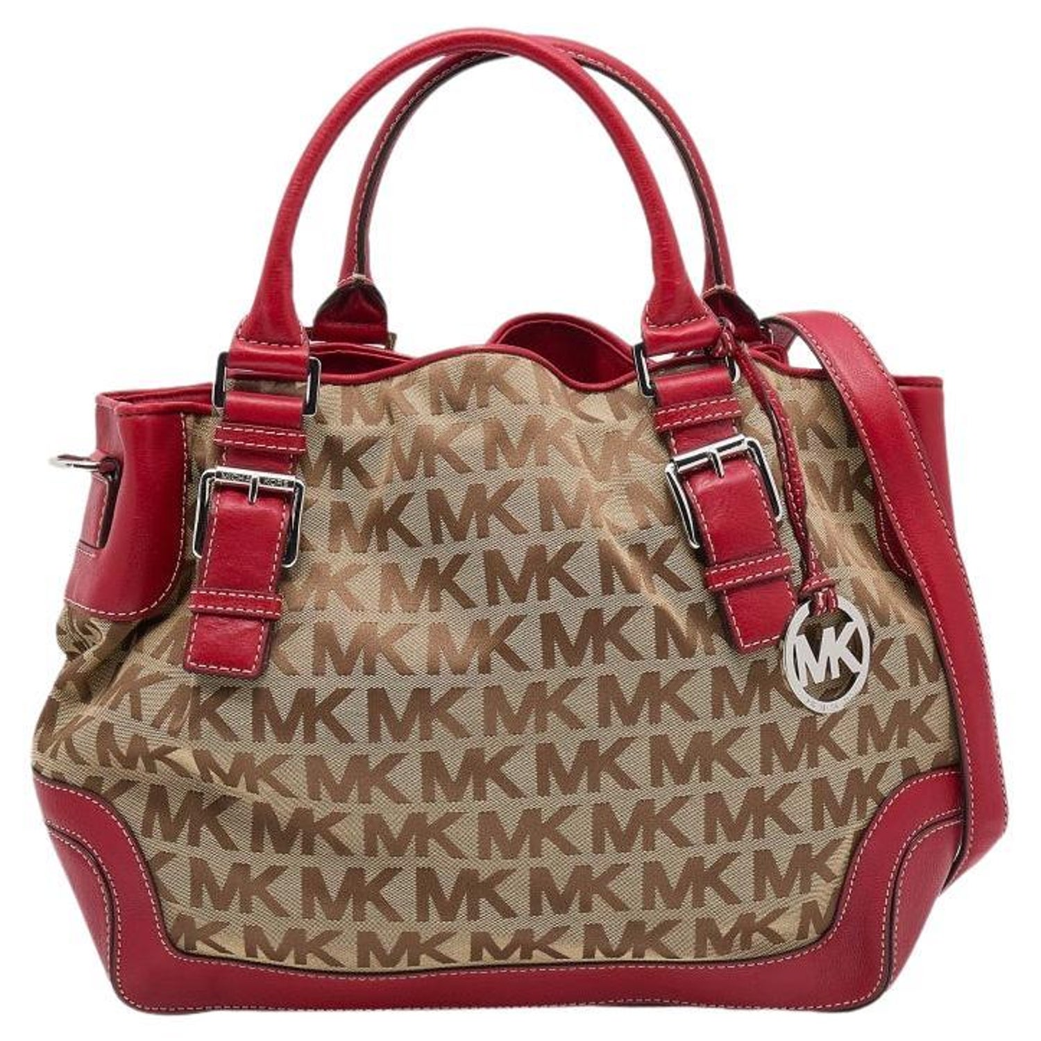 MICHAEL Michael Kors Beige/Red Canvas and Leather Large Brookville Tote For  Sale at 1stDibs