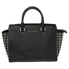 Michael Michael Kors Schwarzes Leder Große Selma Öse Satchel