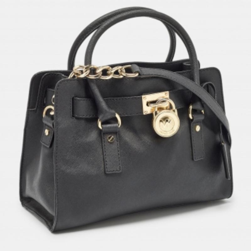 MICHAEL Michael Kors Schwarzes Leder Medium Hamilton East West Satchel im Angebot 6