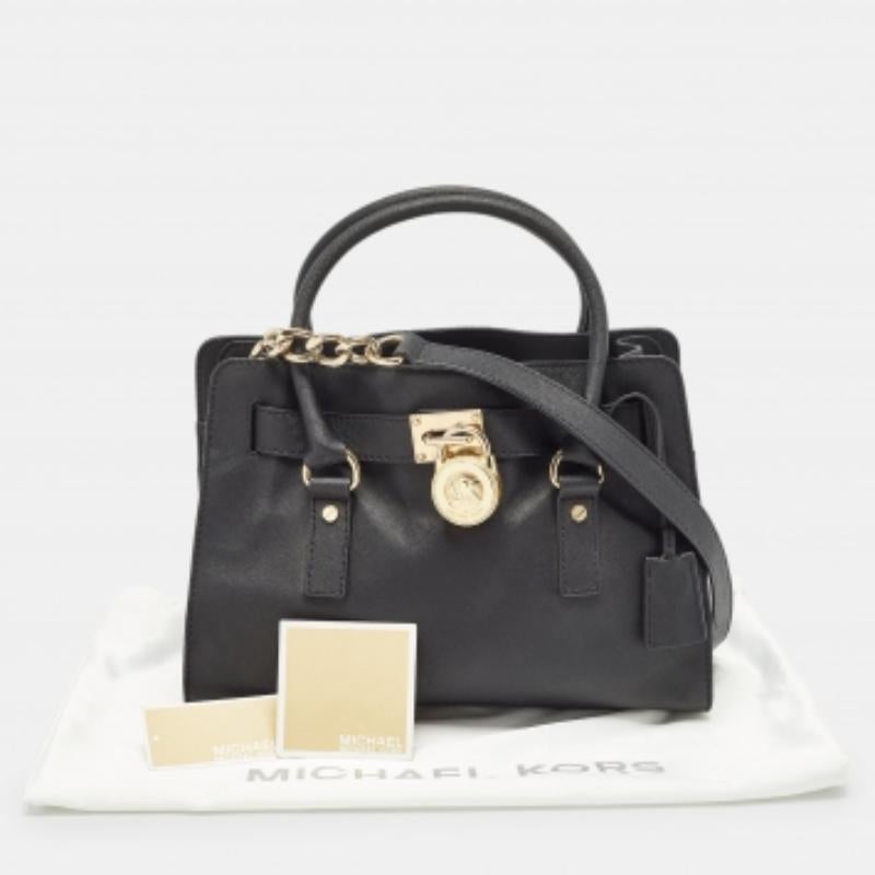 MICHAEL Michael Kors Schwarzes Leder Medium Hamilton East West Satchel im Angebot 4