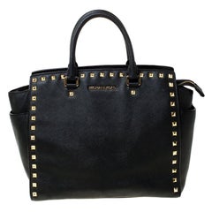 Used Michael Michael Kors Black Leather Medium Selma Studded Tote