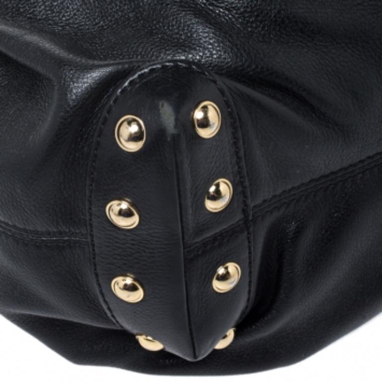 MICHAEL Michael Kors Black Leather Stud Bottom Hobo in vendita 3