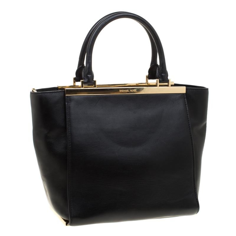 Women's Michael Michael Kors Black Leather Top Handle Bag