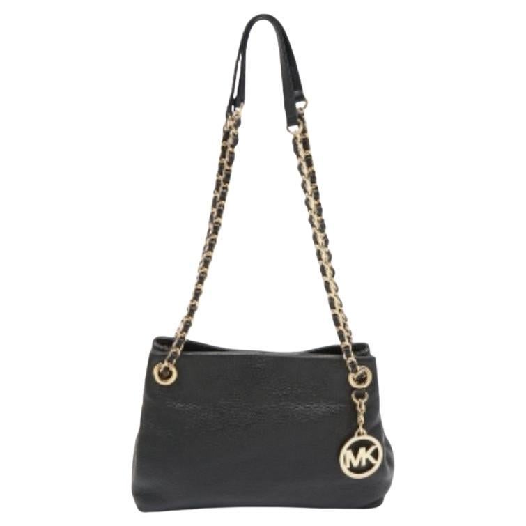 Michael Kors - Borsa a tracolla con catena in pelle nera e ciottoli