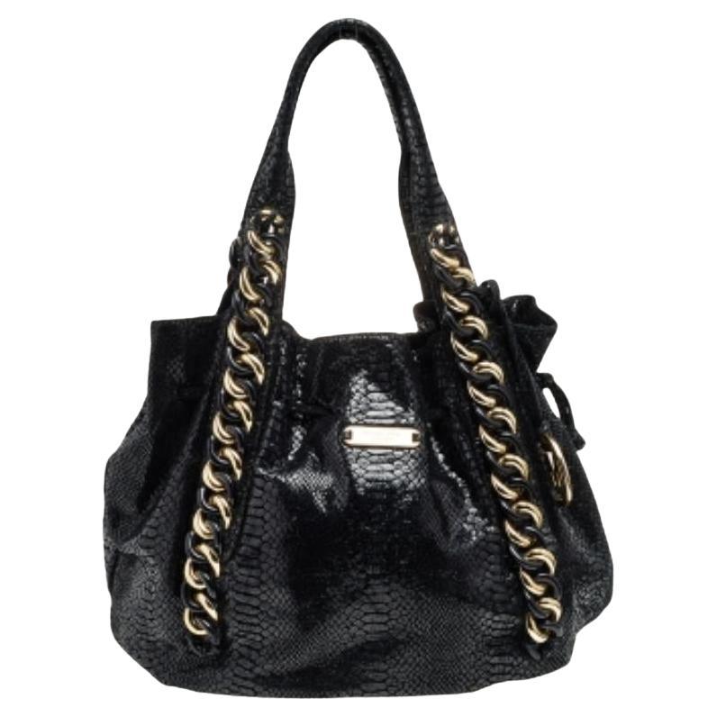 MICHAEL Michael Kors Schwarze Tragetasche aus geprägtem Leder mit Pythonprägung