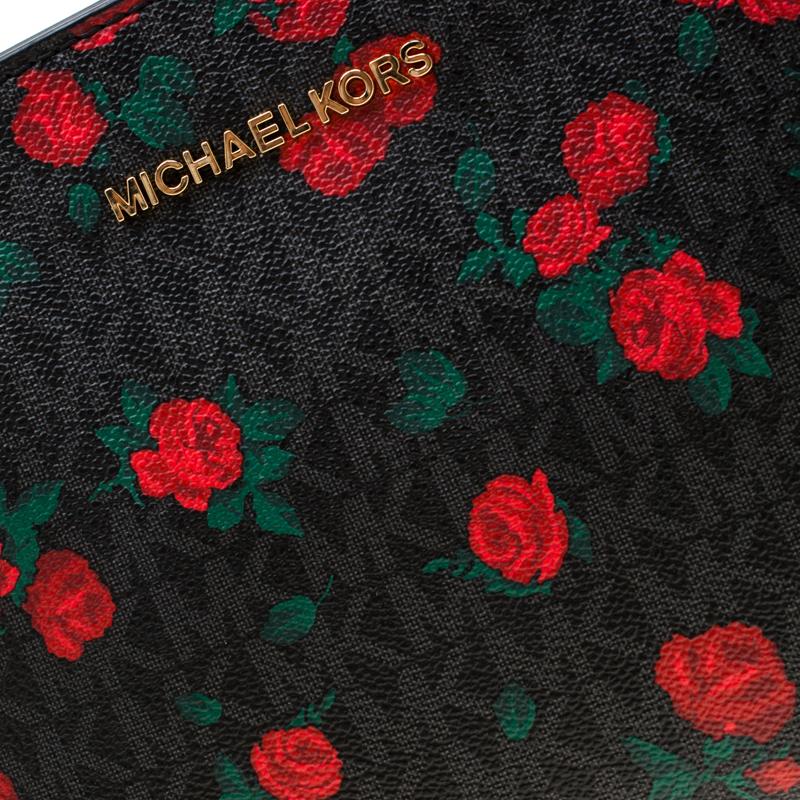 MICHAEL Michael Kors Black/Red MK Rose Leather Medium Selma Tote 6