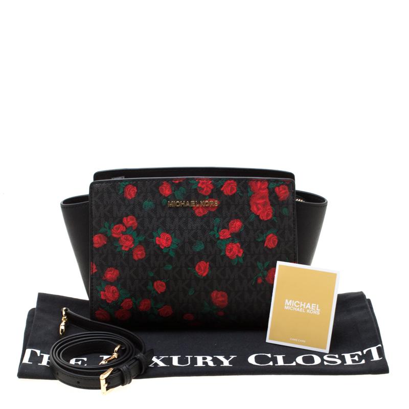 MICHAEL Michael Kors Black/Red MK Rose Leather Medium Selma Tote 7