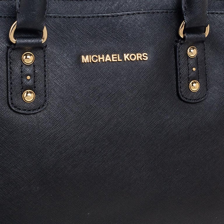 MICHAEL Michael Kors Black Saffiano Leather Small Studded Sandrine Satchel  For Sale at 1stDibs