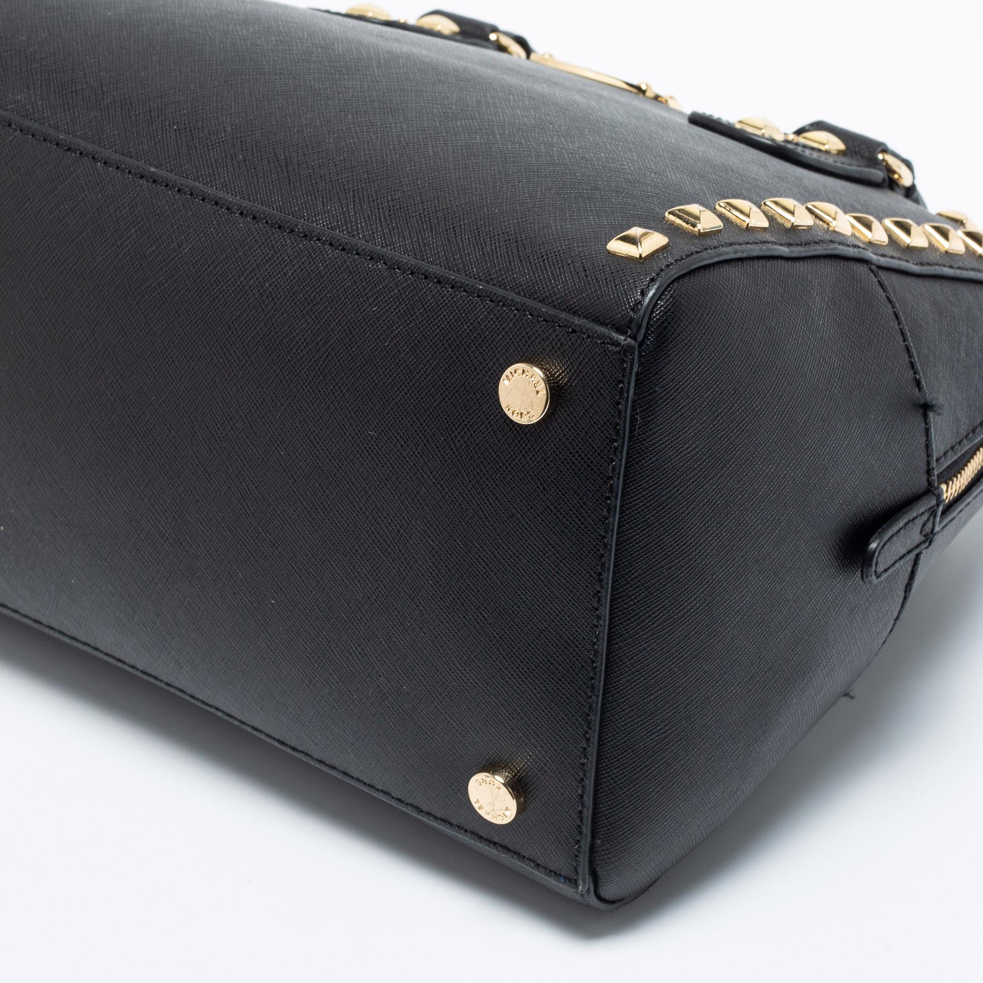 MICHAEL Michael Kors Schwarze Sandrine-Umhängetasche aus Saffiano-Leder mit Nieten Damen