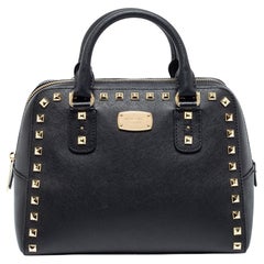 MICHAEL Michael Kors Black Saffiano Leather Small Studded Sandrine Satchel