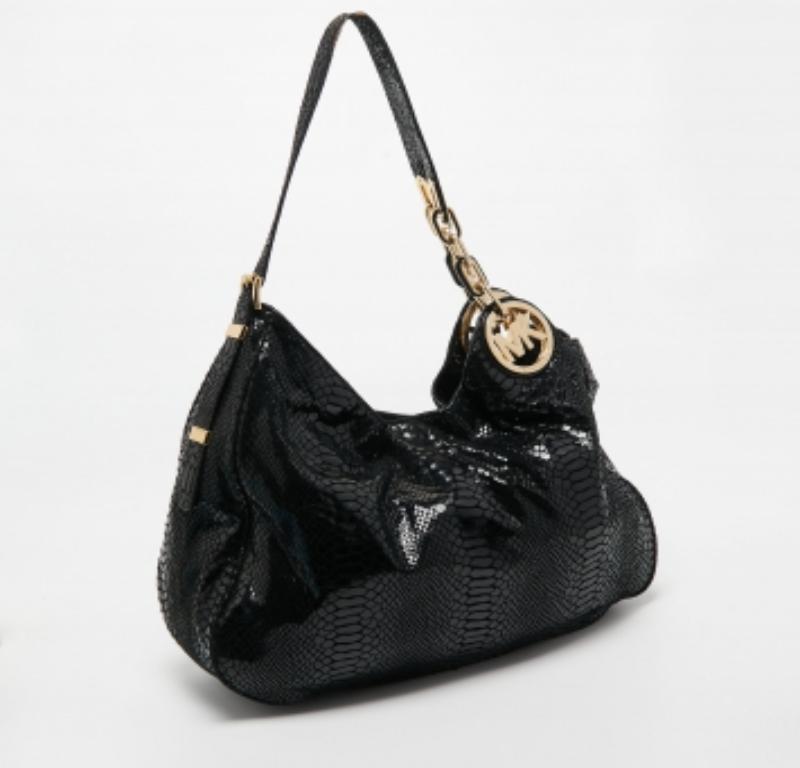 Michael Kors - Hobo Fulton in pelle nera goffrata con pelle di serpente in vendita 5