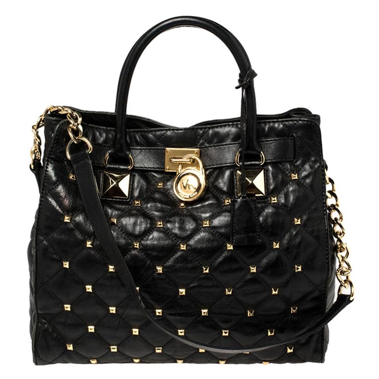 MICHAEL Michael Kors Black Studded Leather Hamilton North South Tote For  Sale at 1stDibs