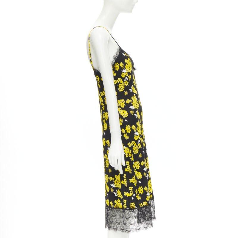 MICHAEL MICHAEL KORS black yellow floral print lace trimmed summer dress M In Excellent Condition For Sale In Hong Kong, NT