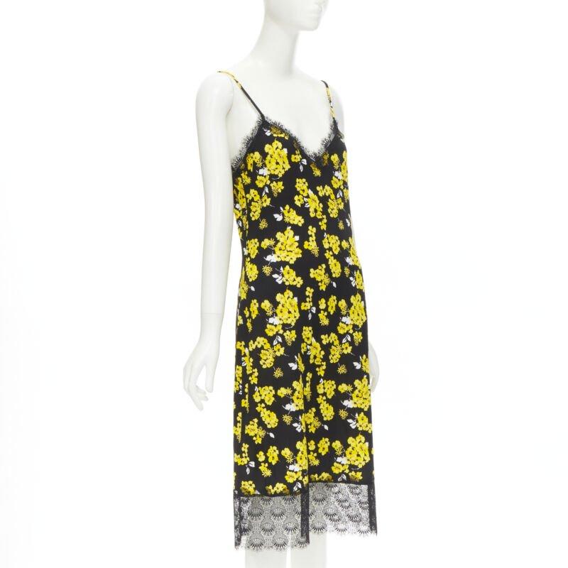Noir MICHAEL MICHAEL KORS noir jaune imprimé floral robe d'été bordée de dentelle M. en vente