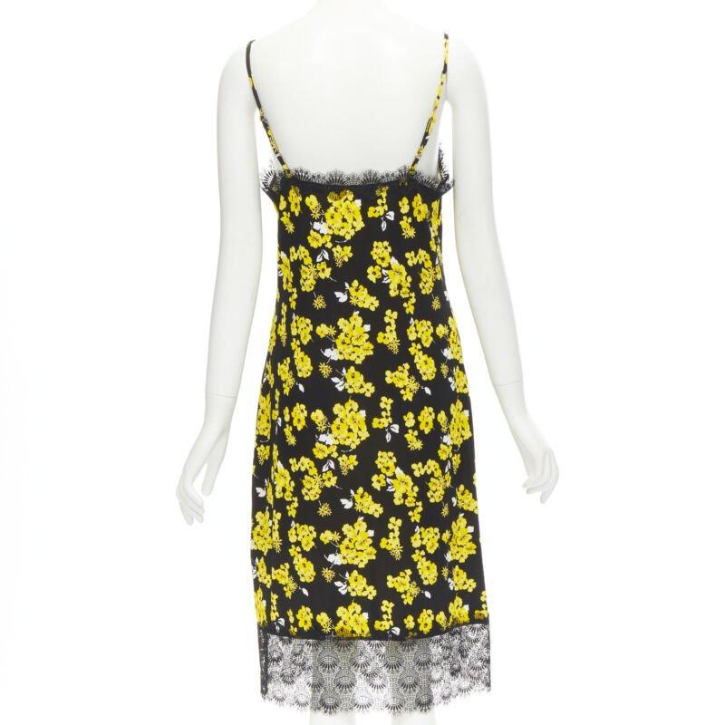 Women's MICHAEL MICHAEL KORS black yellow floral print lace trimmed summer dress M For Sale