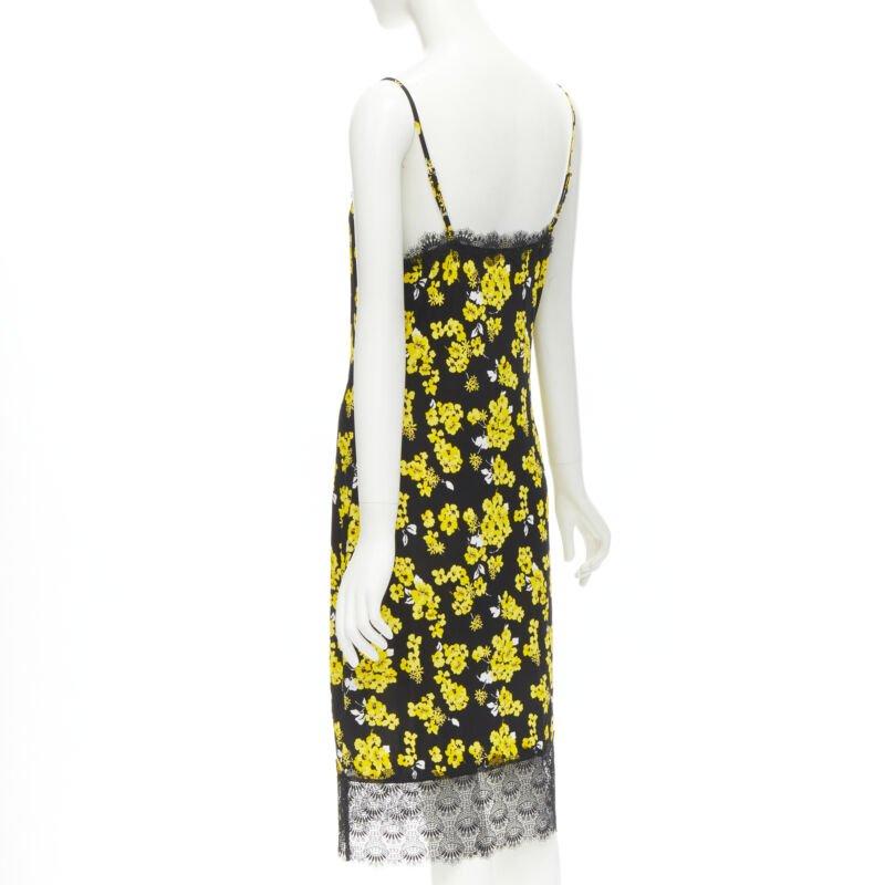 MICHAEL MICHAEL KORS black yellow floral print lace trimmed summer dress M For Sale 1