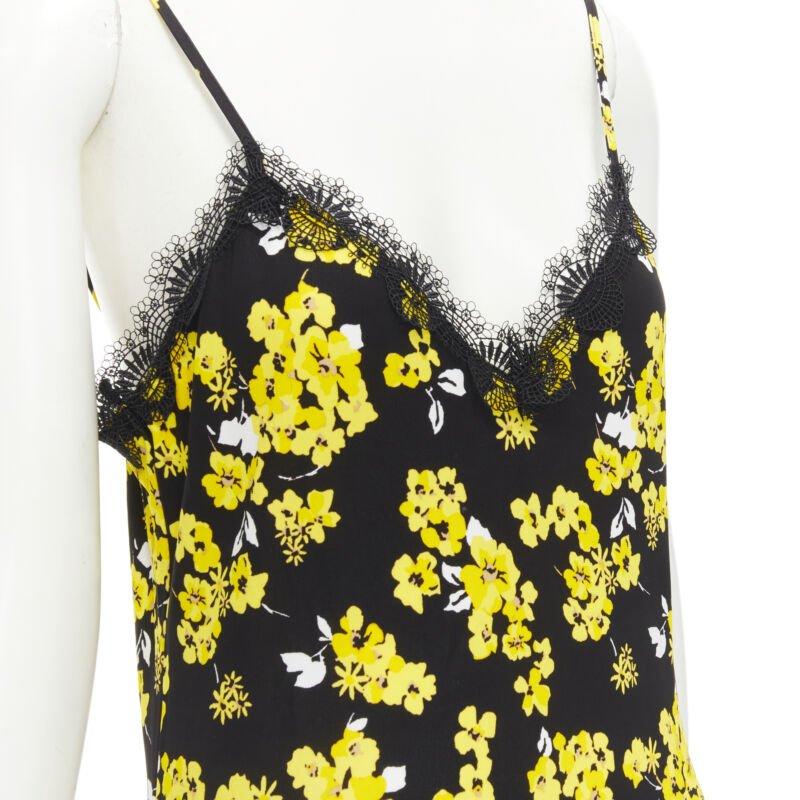 MICHAEL MICHAEL KORS black yellow floral print lace trimmed summer dress M For Sale 2