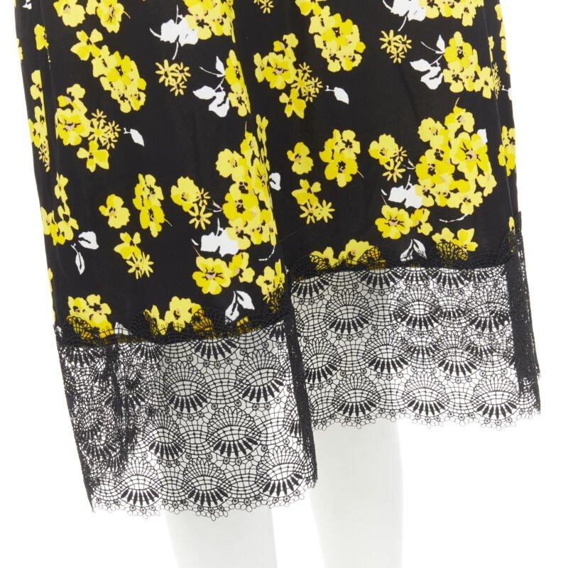 MICHAEL MICHAEL KORS black yellow floral print lace trimmed summer dress M For Sale 3