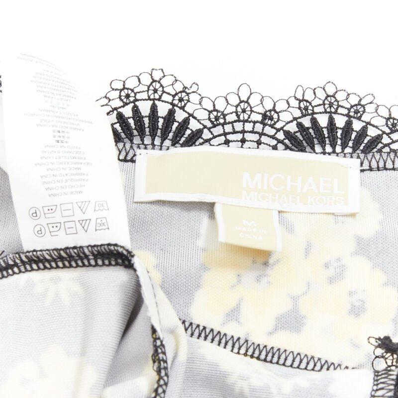 MICHAEL MICHAEL KORS black yellow floral print lace trimmed summer dress M For Sale 4