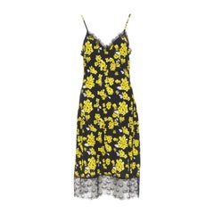 MICHAEL MICHAEL KORS black yellow floral print lace trimmed summer dress M
