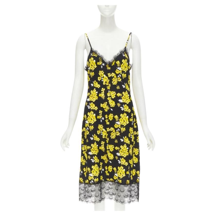 MICHAEL MICHAEL KORS noir jaune imprimé floral robe d'été bordée de dentelle M. en vente