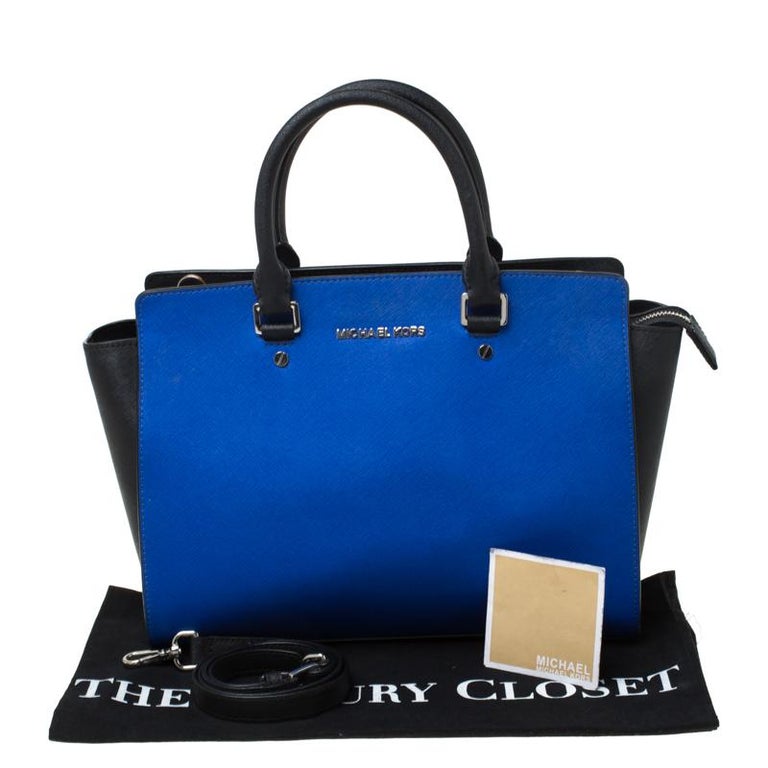 Michael Michael Kors Blue/Black Saffiano Leather Medium Selma Tote For Sale  at 1stDibs