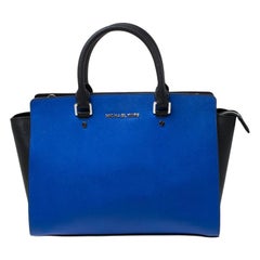 Michael Michael Kors Blue/Black Saffiano Leather Medium Selma Tote