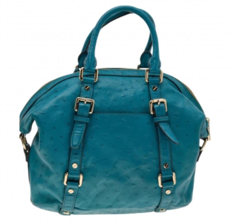 Michael Kors - Tote in pelle goffrata di struzzo blu in vendita 2