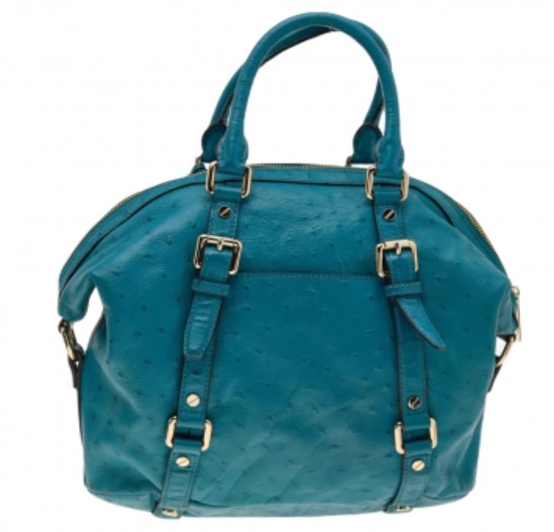 Michael Kors - Tote in pelle goffrata di struzzo blu in vendita 3