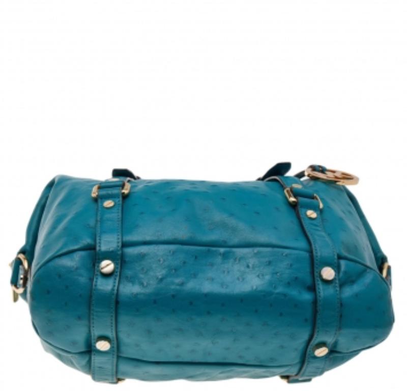 Michael Kors - Tote in pelle goffrata di struzzo blu in vendita 4
