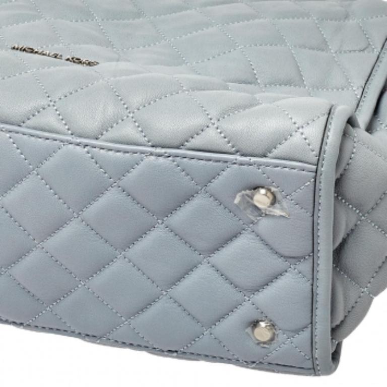 MICHAEL Michael Kors Blue Quilted Leather XL Rachel Satchel For Sale 4