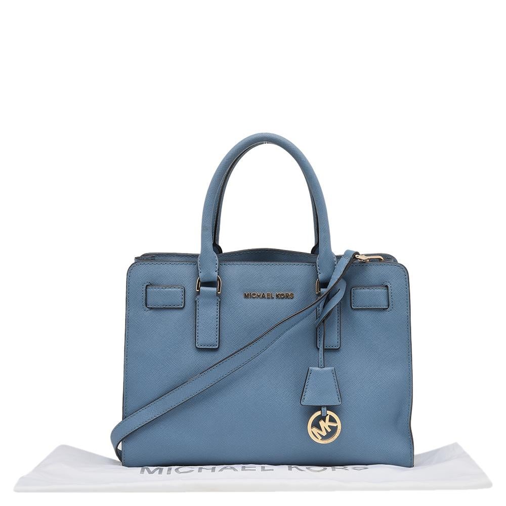 MICHAEL Michael Kors Blue Saffiano Leather Dillon Shoulder Bag For Sale 3