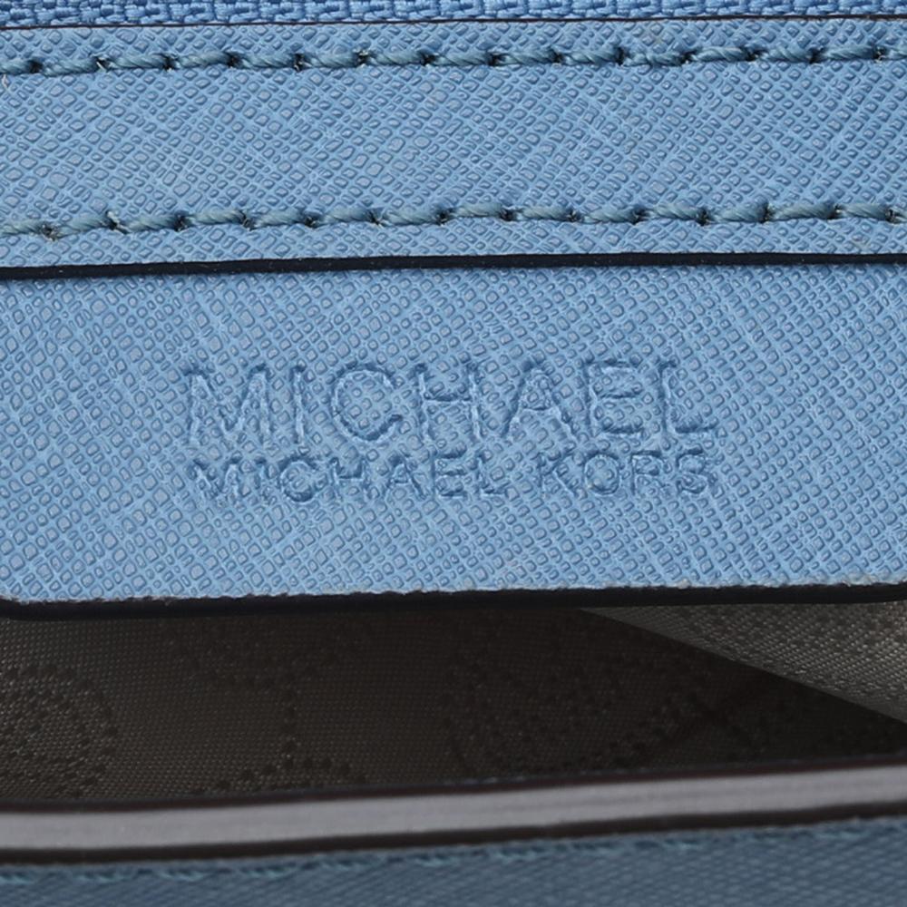 Gray MICHAEL Michael Kors Blue Saffiano Leather Dillon Shoulder Bag For Sale