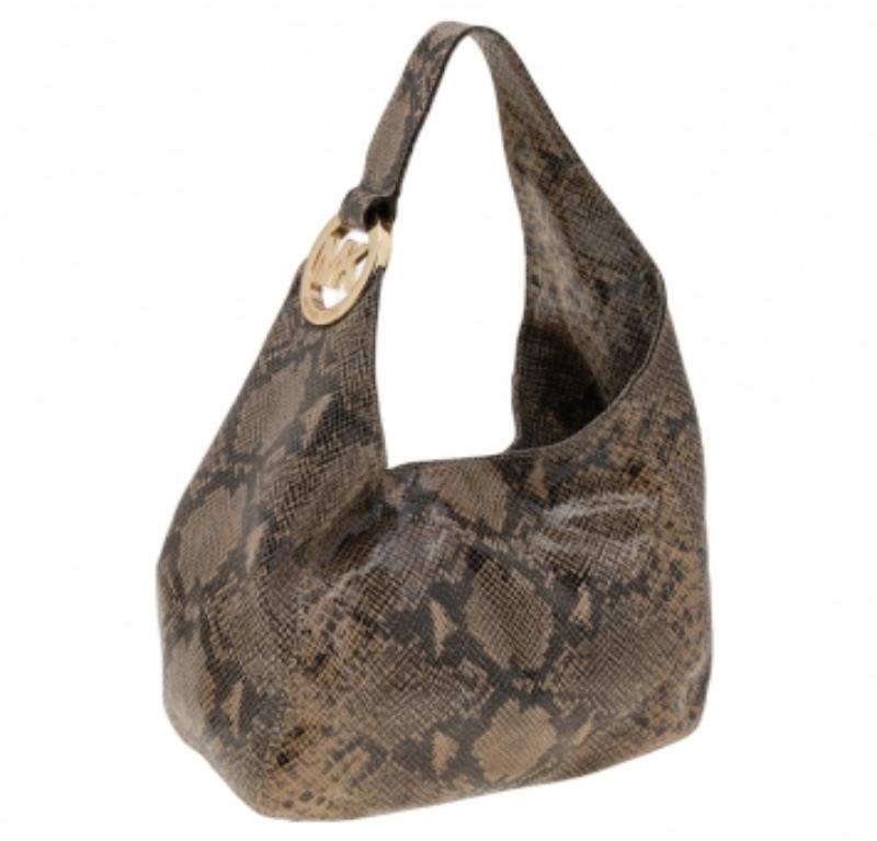 MICHAEL Michael Kors Hobo en cuir gaufré python Brown en vente 3
