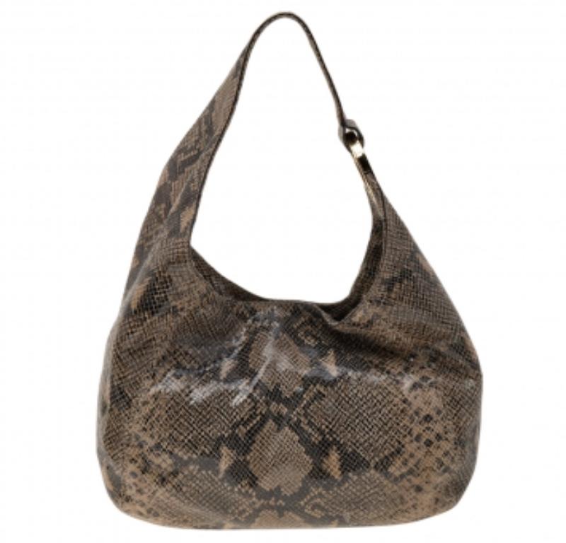 MICHAEL Michael Kors Hobo en cuir gaufré python Brown en vente 4