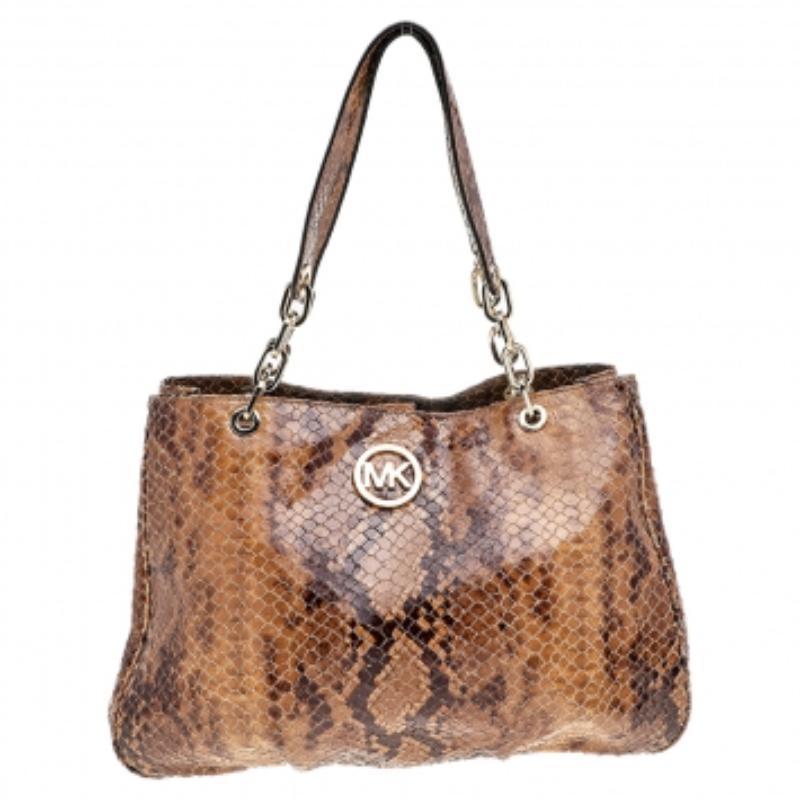 Women's MICHAEL Michael Kors Brown Python Embossed Leather Tote