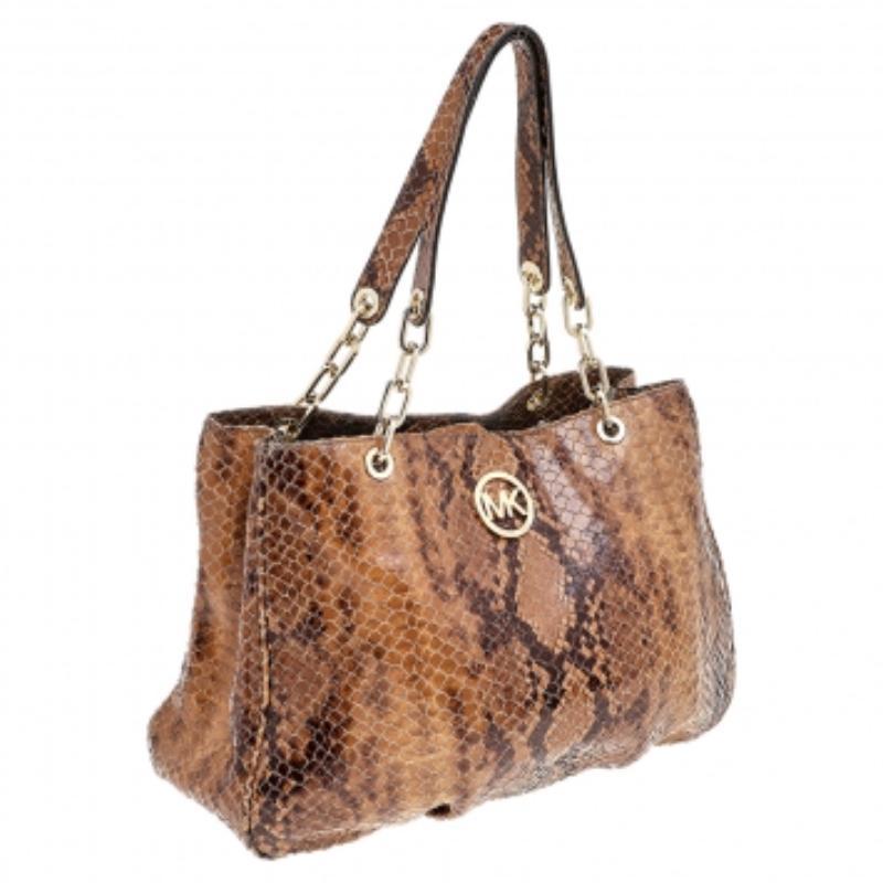 MICHAEL Michael Kors Brown Python Embossed Leather Tote 2
