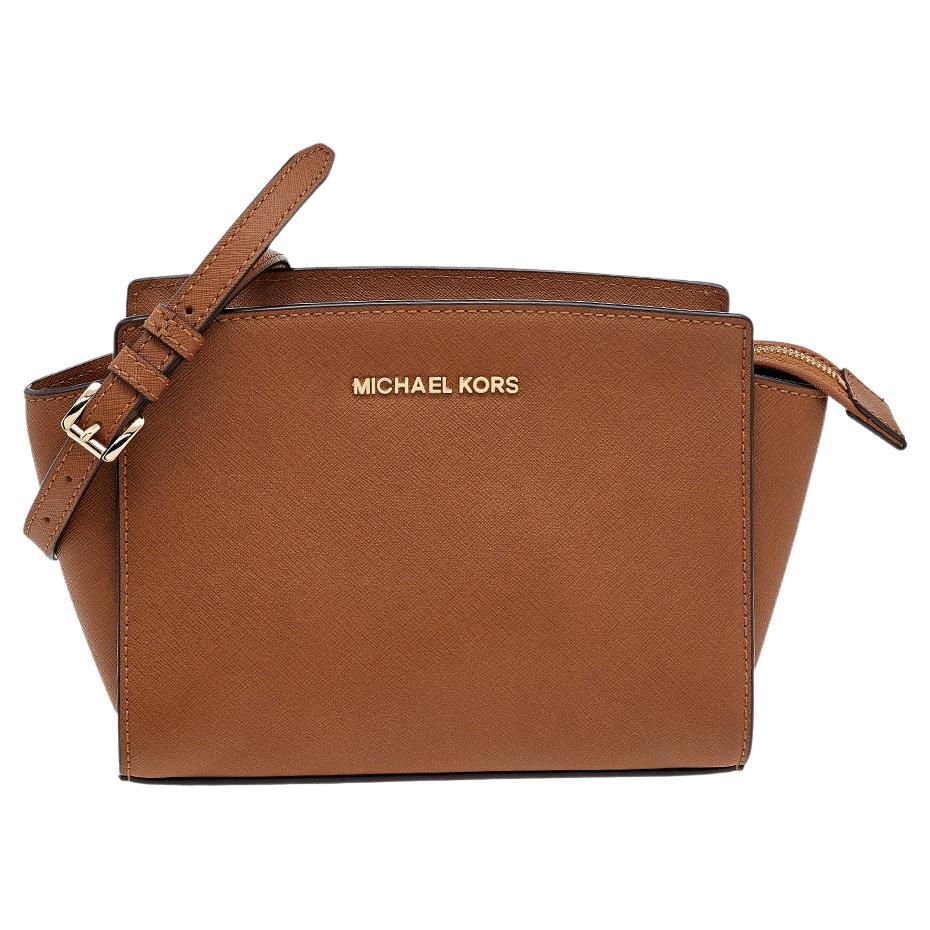 MICHAEL Michael Kors Brown Saffiano Leather Small Selma Crossbody Bag For  Sale at 1stDibs