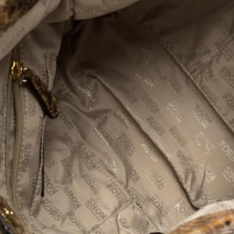 MICHAEL Michael Kors Brown Snakeskin Effect Leather Lilly Hobo For Sale 1