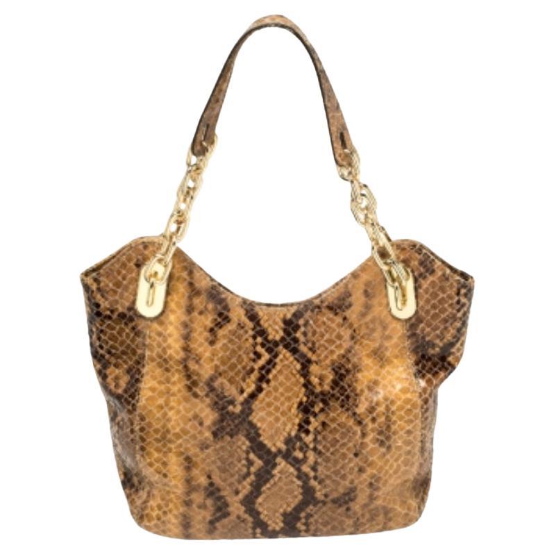 MICHAEL Michael Kors Brown Snakeskin Effect Leather Lilly Hobo For Sale