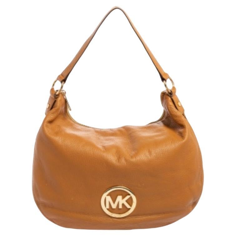 MICHAEL Michael Kors Caramel Brown Leather Logo Zip Hobo For Sale