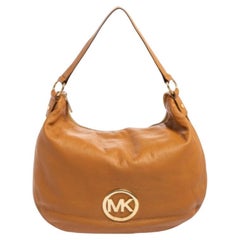 MICHAEL Michael Kors Caramel Brown Leather Logo Zip Hobo