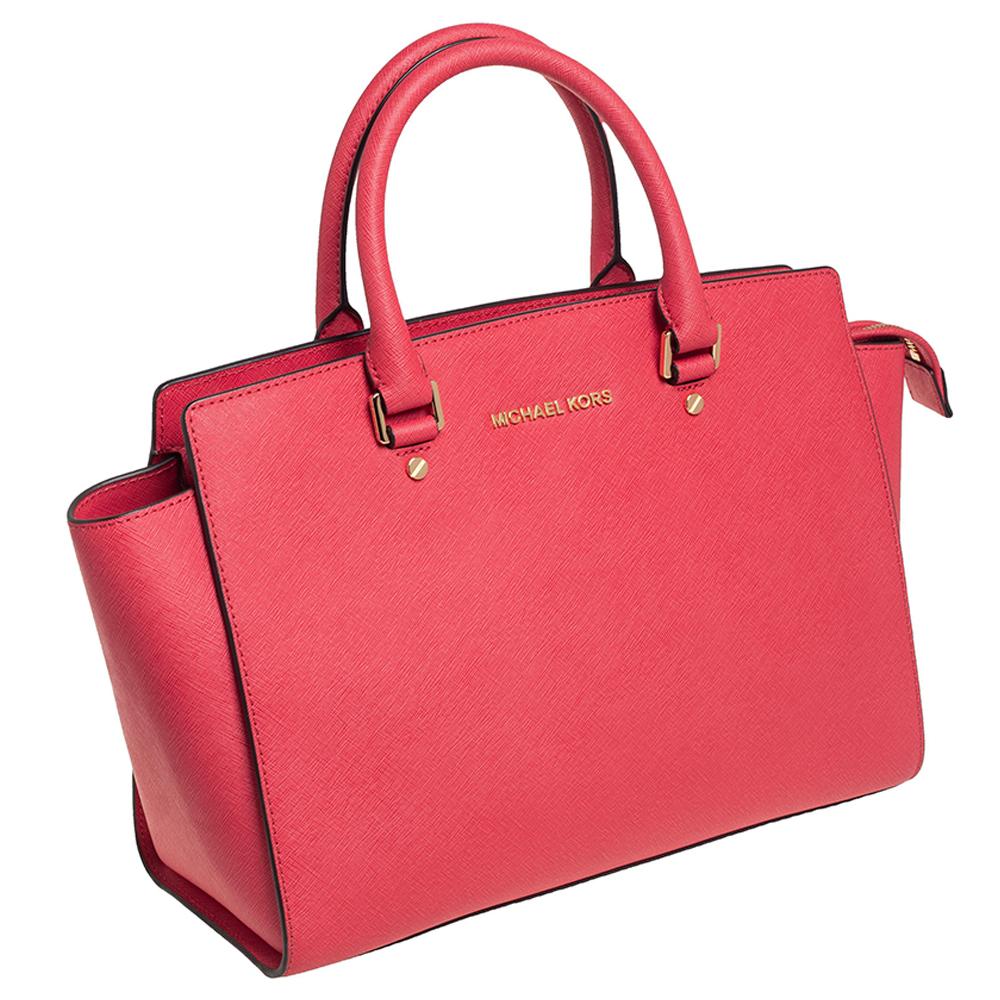 MICHAEL Michael Kors Koralle Rosa Saffiano Leder Große Selma Tote im Zustand „Gut“ in Dubai, Al Qouz 2