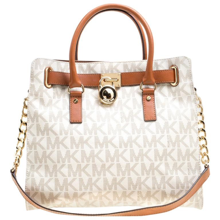 Michael kors cream and brown handbag deals