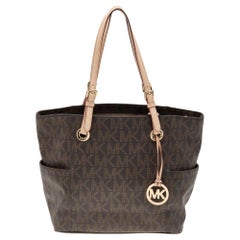 MICHAEL Michael Kors Dark Brown Signature Coated Canvas And Leather Jet Set Tote